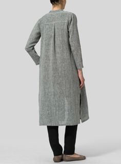 Linen Long Slim Shirt Dress Fall Tunic Dresses For Work, Long Cotton Shirt Dress For Work, Long Shirt Dress For Spring Workwear, Spring Workwear Tunic With Buttons, Long Relaxed Fit Shirt Dress For Work, Relaxed Fit Long Dress For Work, Long Sleeve Tunic With Placket For Work, Elegant Long Relaxed Fit Shirt Dress, Long Sleeve Dresses With French Seams For Work