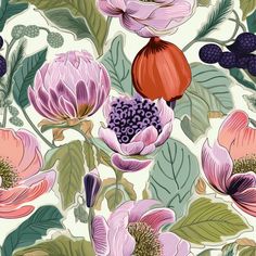 Margo Fruit & Floral Wallpaper Sample - Painted Paper Dining Room Wallpaper, Bold Wallpaper, Nature's Bounty, 3d Texture, Art Deco Era, Ceiling Decor, Room Wallpaper, Painted Paper, Wallpaper Samples