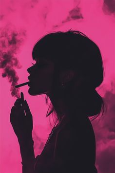 This captivating silhouette features a woman smoking a cigarette against a vibrant pink background. The high-contrast and dark, moody lighting create a stunning aesthetic that enhances the beauty of the composition. Perfectly encapsulating the pink aesthetic, this art photography piece radiates both elegance and intrigue. Ideal for fans of modern visual art, this image adds a bold and artistic flair to any collection, making it a must-see for lovers of striking and evocative photography. Bold Pink Aesthetic, Dark Hot Pink Aesthetic, Post Grunge Aesthetic, Pink Dark Feminine Aesthetic, Confident Woman Pose Reference, Dark And Pink Aesthetic, Pink Edgy Aesthetic, Hot Pink And Black Aesthetic, Dark Feminine Photoshoot