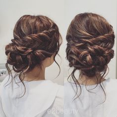 Bride Hair Low Bun With Braid, Bridesmaids Hairstyles For Long Hair Updo, Low Messy Bun Wedding Hair Bridesmaid Side Braids, Bride Hairstyles Updo Thick Hair, Bridal Hair Braided Updo, Wedding Updo Wavy Hair, Bridal Hair With Braid Updo, Wedding Up Hairstyles Up Dos, Loose Prom Updo