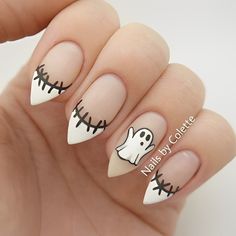 Holloween Nails, Halloween Acrylic Nails, Cute Halloween Nails, French Acrylic Nails, Halloween Nail Designs, Halloween Nail Art, Nail Arts, Cute Acrylic Nails