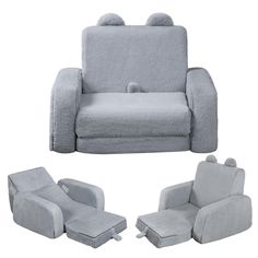 the chair and foot rester are shown in three different positions, including one with a pillow