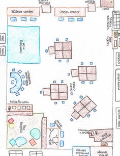 a drawing of a floor plan for a living room and dining area with couches