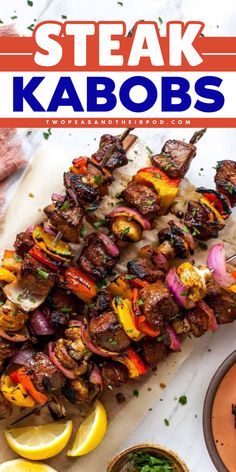 Out of Spring grilling ideas? These Steak Kabobs are marinated in a delicious steak marinade stacked with mushrooms, bell pepper, and red onion and grilled to perfection! They also make a great Memorial Day dinner recipe! Keto Steak Kabobs, Kabob Recipes Marinade, Steak Skewers Marinade, Steak Kebab Marinade, Steak Kebabs On The Grill, Steak Kabobs On The Grill, Steak Kebab Recipes, Grill Kabobs, Steak Kebab