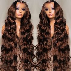 Chocolate brown lace front body wave 13x4 HD transparent lace front wig Auburn Brown, Chocolate Brown Hair Color, Hair Color Chocolate, Loose Waves Hair, Glueless Wigs, Dark Brown Hair Color, Brown Wig, Body Wave Wig, Body Wave Hair