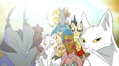 the pokemon characters are all lined up in front of each other with their eyes open