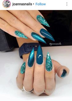 www.puddycatshoes.com Teal Nails, Green Nail, Stiletto Nails Designs, Her Nails, Glam Nails, Nail Designs Glitter, Coffin Nails Designs, Pretty Acrylic Nails, Fancy Nails