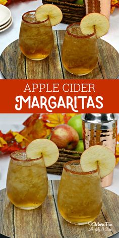 apple cider margaritas with apples in the background