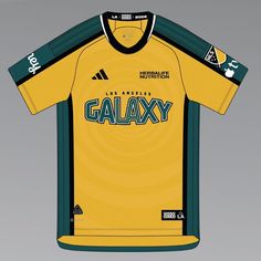 an image of a soccer jersey designed to look like it has the word galaxy on it