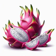 dragon fruit cut in half on a white background