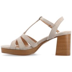 The Alyce platform heel sandal from Journee Collection boasts a stylish design with a 2 3/4-inch heel height, offering a perfect blend of elegance and comfort. The platform, measuring 1/2-inch, enhances stability, while the ankle strap with a buckle closure ensures a secure fit. Crafted with faux leather in both the upper material and lining, and featuring a 4 mm Tru Comfort Foam™ footbed, these sandals provide a fashionable look without compromising on comfort. Modern Sandals With Reinforced Heel, Chic T-strap Sandals With Platform And Ankle Strap, Synthetic Sandals With Open Heel And Deep Heel Cup, Spring Open Heel Platform T-strap Sandals, Chic Synthetic T-strap Sandals With Open Heel, Spring T-strap Sandals With Platform And Open Heel, Spring Sandals With Ankle Strap And Deep Heel Cup, Spring Sandals With Deep Heel Cup And Ankle Strap, Ankle Strap Sandals With Deep Heel Cup For Spring