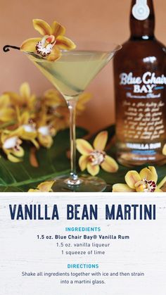 the menu for vanilla bean martini is displayed