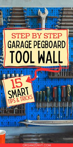 A blue pegboard holding tools in a garage Peg Board For Garage, Pegboard Tool Organization Diy, Garage Organization Ideas Tools Workshop, Tool Hangers Storage Ideas, Small Shop Storage Ideas, Work Tools Organization, Workshop Pegboard Organization, Peg Board Tool Storage, Pegboard Tool Organization Ideas