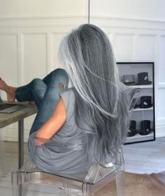 Girl Hair Color Ideas, Hair Color Grey Silver, Dark Grey Hair, Girl Hair Colors