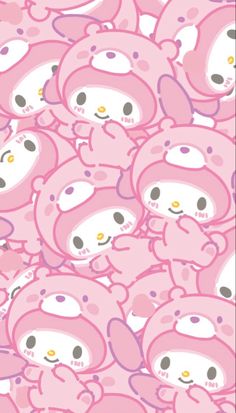 a bunch of pink teddy bears are in the middle of a wallpaper pattern that looks like it has been made up