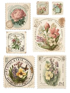 four different stamps with flowers on them