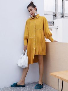 Sku CY-!30115 Material Cotton-blend Style Loose , Short Sleeves Feature Asymmetric , Solid Occasion Going out , Casual Neckline Lapel Seasons Summer Type Midi Dresses Color YELLOW Size FREE SIZE Size chart: Please consult the size chart we provide for this item's measurements to help you decide which size to buy. Please note: There may be 1-3cm differ due to manual measurement. INCH Bust Waist Shoulder Sleeve Length FREE SIZE 39.37 38.58 17.32 19.69 33.07-38.98 Casual Pleated Shirt Dress For Fall, Yellow Midi Shirt Dress For Work, Yellow Casual Shirt Dress For Work, Oversized Yellow Dresses For Fall, Casual Yellow Shirt Dress For Fall, Casual Yellow Shirt Dress For Work, Oversized Yellow Dress For Fall, Casual Yellow Long Sleeve Shirt Dress, Casual Long Sleeve Yellow Shirt Dress