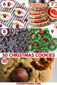 christmas cookies and desserts are featured in this collage