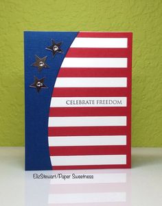 a red, white and blue card with stars in the middle that says celebrate freedom