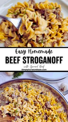 an easy homemade beef stroganonoff recipe with pasta and mushrooms