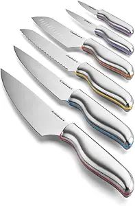 five knives lined up next to each other