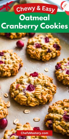 chewy and easy oatmeal cranberry cookies on a baking sheet