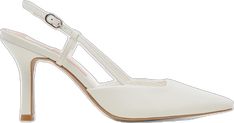 Modern White Slingback Pumps With 4-inch Heel, White Leather Kitten Heels With Ankle Strap, Elegant Cream Slingback Pumps With 4-inch Heel, Elegant Cream Leather Kitten Heels, Chic Cream Kitten Heels With Deep Heel Cup, White Leather Kitten Heels With Heel Strap, White Leather Kitten Heels With Removable Insole, Chic White Kitten Heels With Sculpted Heel, Classic White Kitten Heels With Sculpted Heel