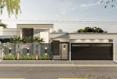 an artist's rendering of a modern house with palm trees