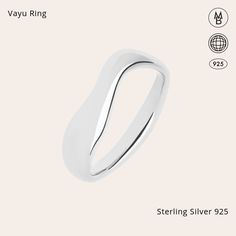 The Vayu Ring is a simple, wavy piece in a clean and solid look. Ideal to be stacked along with Aura and Soma Rings. Modern Silver Hypoallergenic Stackable Rings, Modern Hypoallergenic Silver Stackable Rings, Silver Rings With Shiny Finish For Everyday, Everyday Silver Jewelry With Wavy Shape, Everyday Silver Jewelry With Wavy Design, Everyday Silver Wavy Jewelry, Modern Silver Wavy Rings, Modern Wavy Jewelry For Anniversary, Modern Jewelry For Anniversary