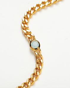 Birthstone Chain Bracelet - March | 18ct Gold Plated Vermeil/Aqua Chalcedony blue/gold. Wear Your Month on Your Sleeve with a Personalized Bracelet. The Bezel-Set Natural Dyed Aqua Chalcedony Gemstone is Held Onto a Delicate Curb Chain, a Stone Known for Bringing Harmony. The Perfect Gift for Anyone Born in March. Metal: 18Ct Recycled Gold Plated Vermeil on Recycled Sterling Silver Gemstone: Dyed Aqua Chalcedony Length: S/M - 185mm with Continuous Extension from 160mm to 185mm, M/L - 215mm with Personalised Bracelet, Born In March, Finger Bracelets, Gold And Silver Bracelets, Star Earrings Stud, Aqua Chalcedony, Gemstone Beaded Bracelets, Birthstone Bracelets, Elegant Bracelet