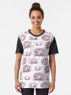 "Lotus flower pattern" T-shirt by Rikitchi10 | Redbubble Aesthetic Blue Gray, Pastel Colors Aesthetic, Line Drawing Pattern, Artsy Shirt, Lotus Flower Pattern, Pattern Line Drawing, Drawing Minimal, Abstract Line Drawing, Doodle Shirt