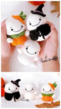 crocheted amigurt halloween decorations with pumpkins and jack - o'- lanterns