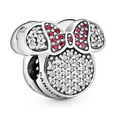 Minnie's sparkling personality is reflected in the dazzling design of this clip charm by Pandora Jewelry. Inspired by the iconic Minnie Mouse head silhouette, complete with polka dot bow, it's crafted in sterling silver and pav set with clear and colored cubic zirconia. Minnie Mouse Icon, Pandora Original, Mouse Icon, Pandora Disney, Disney Shop, Pandora Charm, Disney Jewelry, Love Charms, Mickey Minnie