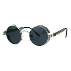 Steam punk gothic round hippie metal rim sunglasses. Size: one size.  Color: Silver.  Gender: unisex.  Age Group: adult. Punk Style Tinted Sunglasses For Streetwear, Punk Sunglasses With Tinted Lenses For Streetwear, Streetwear Metal Sunglasses With Tinted Lenses, Metal Sunglasses With Tinted Lenses For Streetwear, Punk Style Adjustable Sunglasses For Summer, Metal Sunglasses With Mirrored Lenses For Festivals, Vintage Black Metal Sunglasses, Festival Metal Sunglasses With Mirrored Lenses, Adjustable Punk Sunglasses For Summer