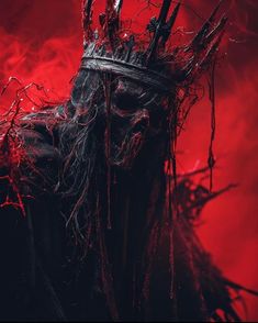 a creepy looking mask with blood on it's face and branches growing out of its head