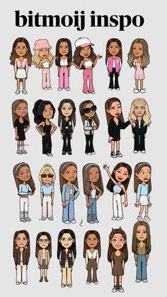 a bunch of people that are standing in front of each other with the words bitmoji inspo on them