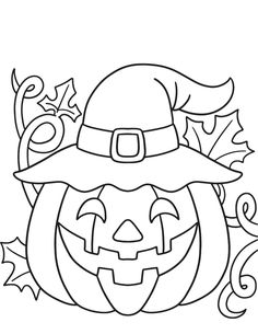 a black and white drawing of a pumpkin wearing a hat