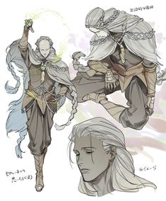 the concept art for an upcoming video game is shown in three different poses, including one with