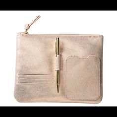 Nwt Rose Gold Color Only Missing Pen Feminine Bags With Zipper Pouch For Daily Use, Pink Pouch With Zipper Pocket For Everyday Use, Pink Clutch With Removable Pouch For Everyday, Chic Pink Shoulder Bag With Zipper Pouch, Chic Pink Everyday Pouch, Pink Pouch With Zipper Pocket For On-the-go, Pink On-the-go Pouch With Zipper Pocket, Pink Tote Clutch For Everyday Use, Pink Pouch With Pen Slots For Daily Use