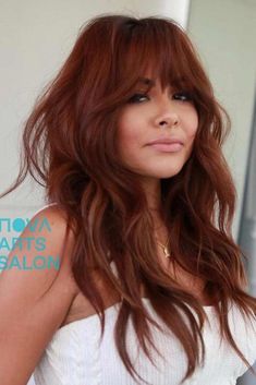 Wella 6r Terracotta, Best Red Box Hair Dye, Dark To Red Ombre Hair, Cowboy Copper With Bangs, Medium Copper Brown Hair Color, Auburn Peekaboo Hair, Trending Hair Color 2023 Women, Different Color Hair Ideas, Auburn Hair With Bangs