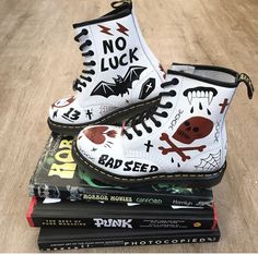 Shoe Customization, Rave Boots, Custom Sneakers Diy, Skull Shoes, Aesthetic Indie, Walk This Way