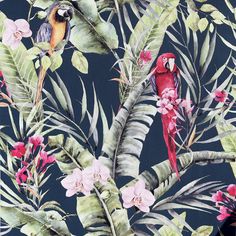 a wallpaper with birds and flowers on it