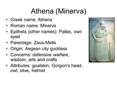 an ancient statue with the words athena minreva written in roman writing