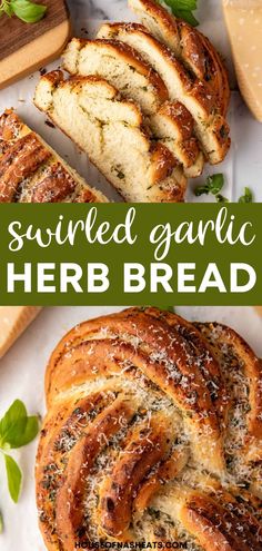 sliced garlic herb bread on a cutting board