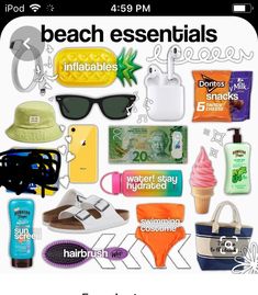 there are many items that can be found in the beach essentials poster on this page