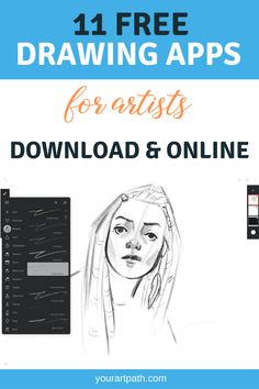 an image of a woman's face with the text 11 free drawing apps for artists