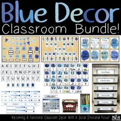 the blue decor classroom bundle is shown