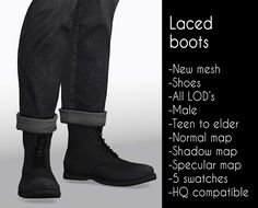 the legs and feet of a person wearing black boots with text describing how to wear them