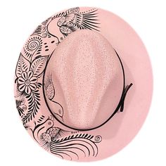 Top off your look with our new favorite accessory - a hand-painted hat from Mexico!  Comfortable enough to wear all day, our unique hats are sun-protection with STYLE.      Product Details:   Features:  Soft elastic trim around the inner circumference makes fit snug, but never constricting   Hand-painted in Mexico Spot clean by hand only. Panama Art, Cowboy Hats Women, Hat Burning, Hats Collection, Hat Art, Felt Cowboy Hats, Painted Hats, Purple Hands, Unique Hats