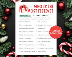 a poster with christmas decorations and candy canes around it that says who is the most festive?